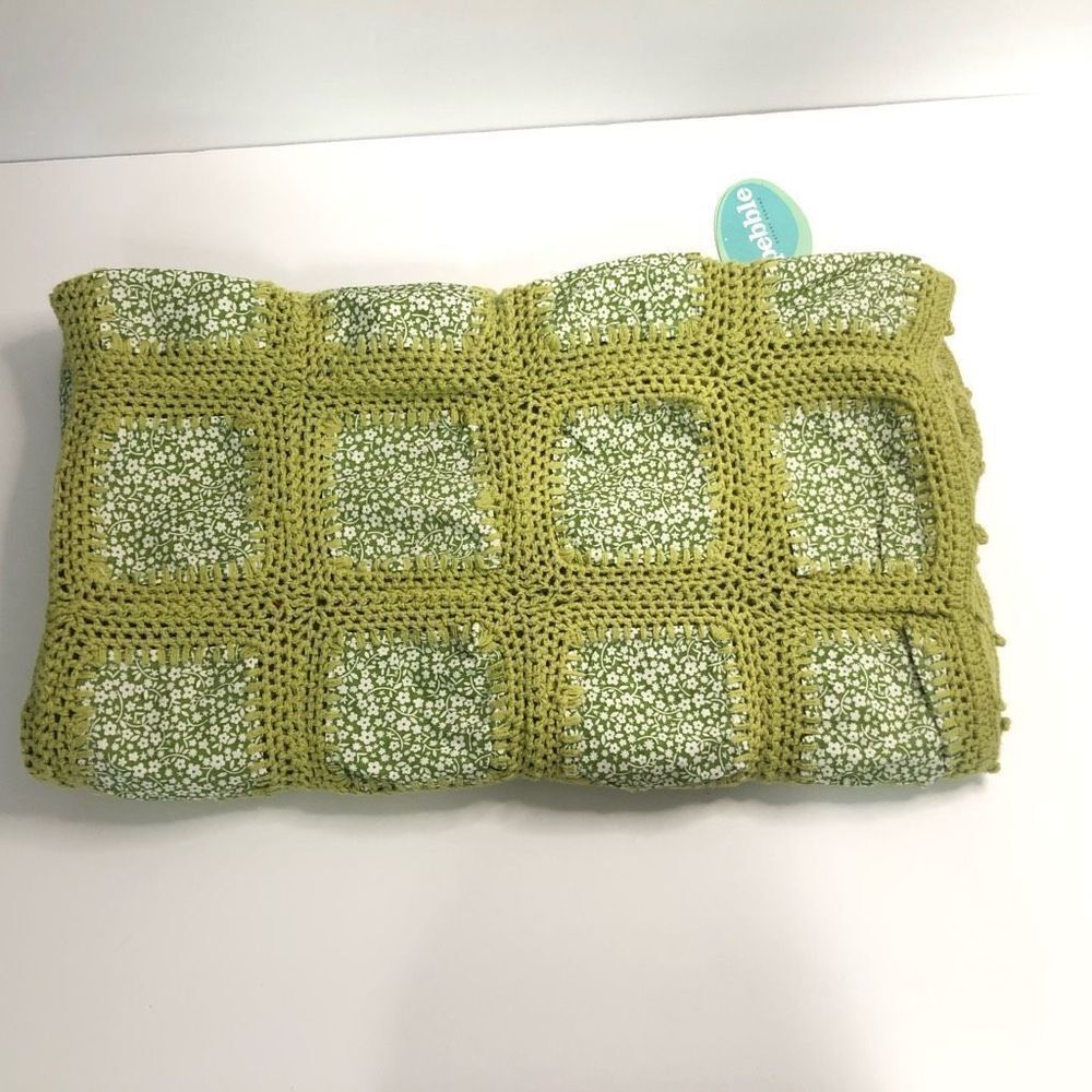 Pebble‎ Child Green Crochet Floral Patchwork Baby Blanket 100% Cotton Handmade